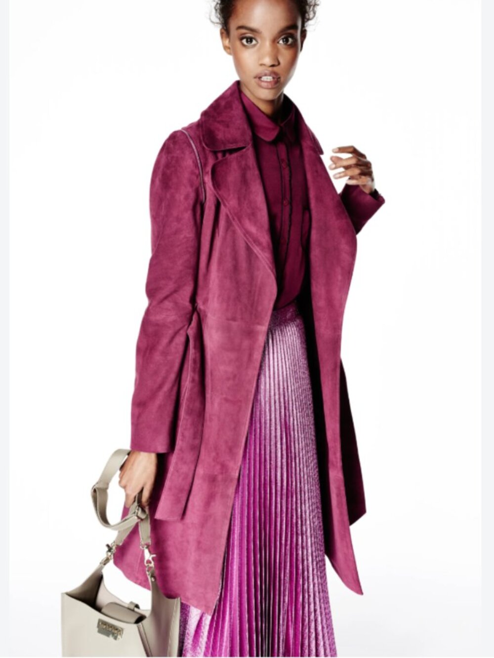 ZAC Zac Posen Magenta Suede Leather Wrap Belted "Gretchen" Coat Size 4
